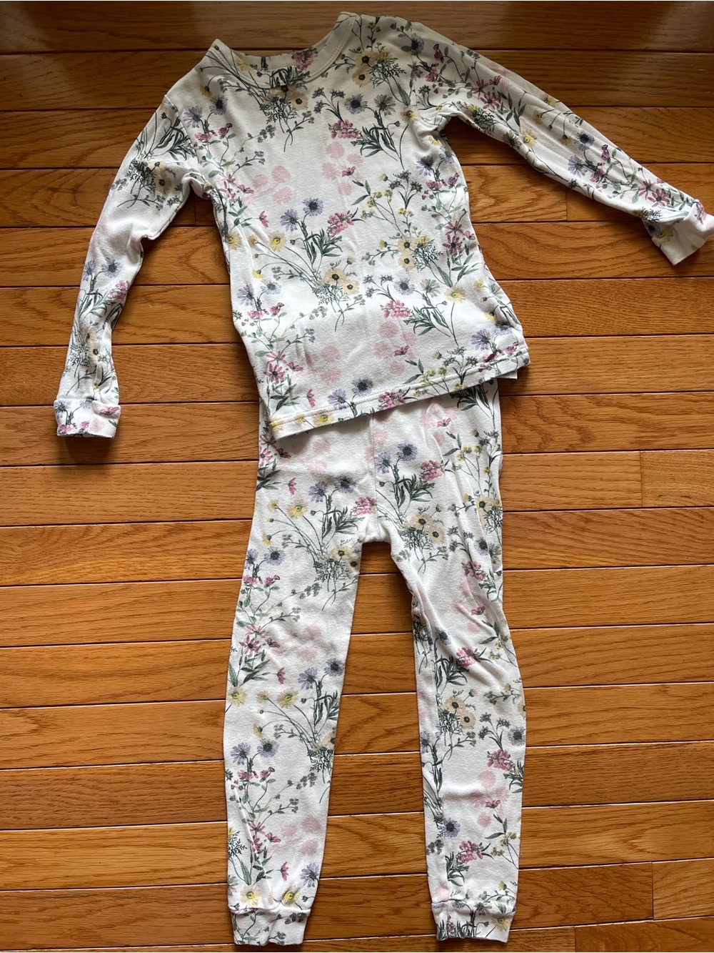 GAP Cream Floral Long-Sleeve Girls Pajama Set with Pink & Green Flowers
